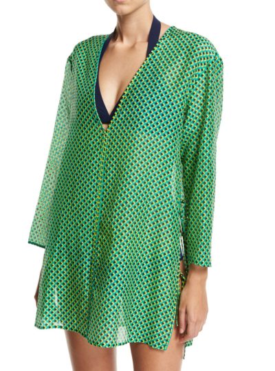 Diane von Furstenberg Long-Sleeve V-Neck Tied Mini Dress